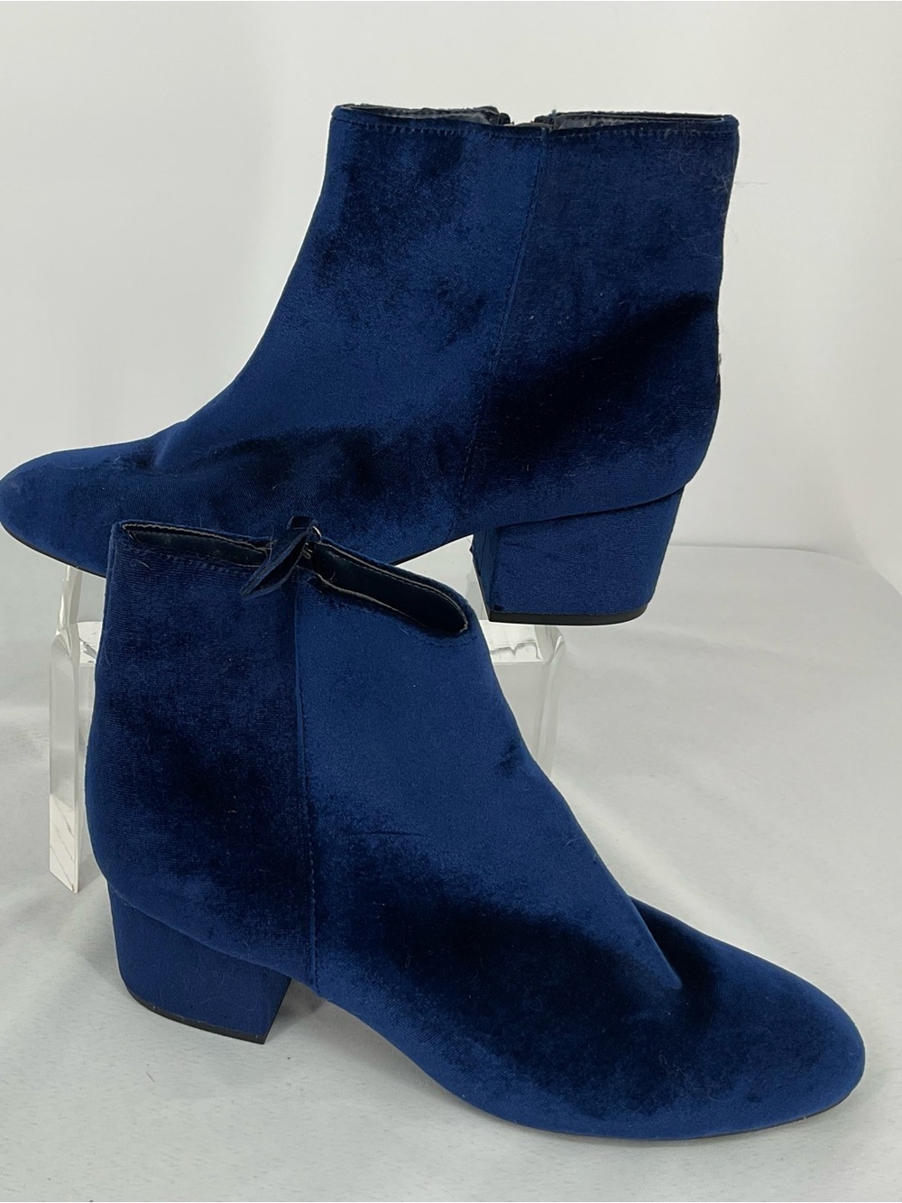 Metaphor Deep Royal Blue Velvet Ankle Boots with Block Heels Size 9